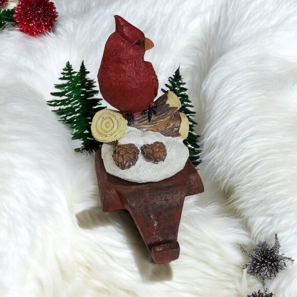 Cardinal Perched on a Log Christmas Stocking Hanger Festive Holiday Decoration A - Picture 1 of 7